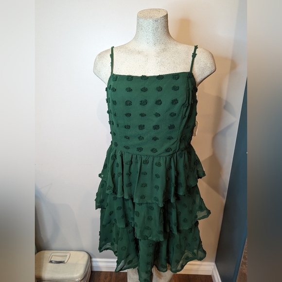 Altar'd State Emerald Green clip dot dress, Size XL fits M/L - Picture 6 of 16